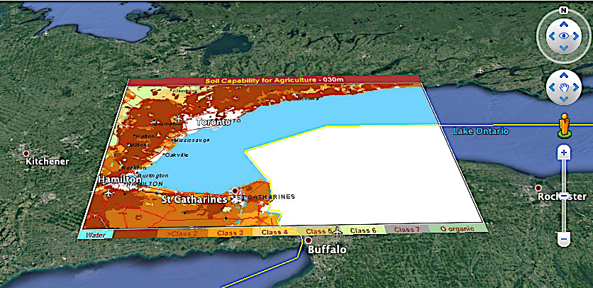 CLI high capability agriculture around Toronto overlay on Google Earth